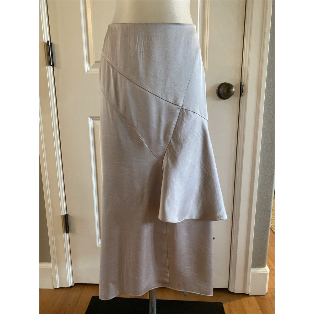 Express Gray Silver Satin Midi Skirt Size M Handkerchief Hem Whimsy Y2K
